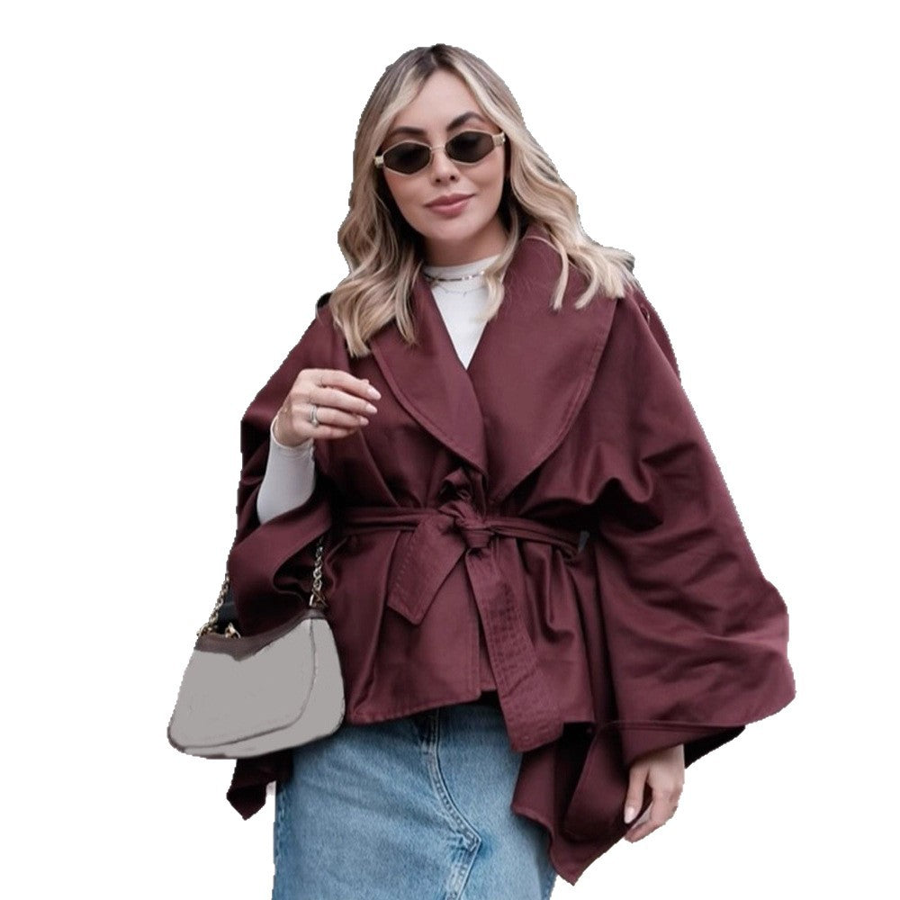 Damen Kurzjacke im Trenchstil mit Taillengürtel, Oversize-Ärmeln und kastiger Cropped-Silhouette Nord Taschen