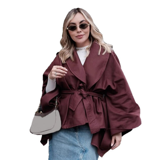 Damen Kurzjacke im Trenchstil mit Taillengürtel, Oversize-Ärmeln und kastiger Cropped-Silhouette Nord Taschen