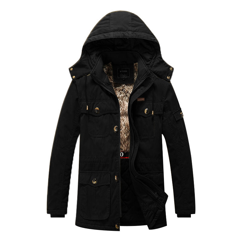 Herren Canvas-Parka mit gesteppter Thermofütterung, Kunstfell-Innenfutter und Kapuze Nord Taschen