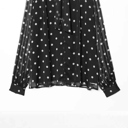 Damen Chiffonbluse mit Polka-Dot, Schleifenbindekragen und transparenten Ballonärmeln Nord Taschen