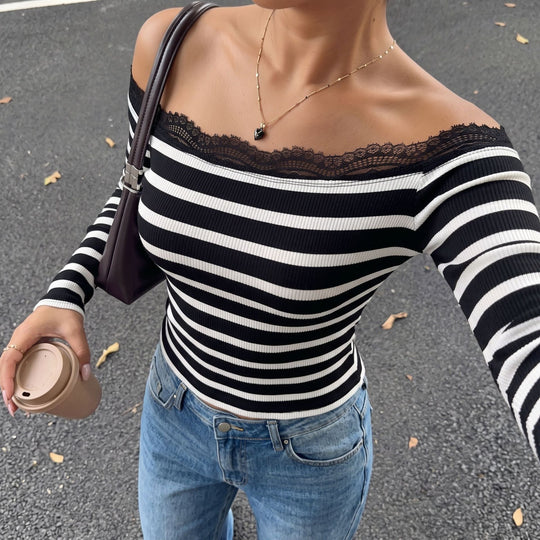 Damen Off-Shoulder Top mit Spitze Nord Taschen