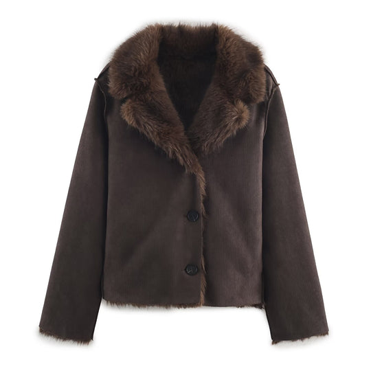 Damen Wendbare Kurzjacke mit Faux‑Fur‑Besatz und Wildlederoptik Nord Taschen