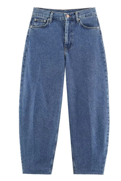 Damen Hochtaillierte Baggy-Jeans mit weitem Bein und klassischer Taschenlösung Nord Taschen