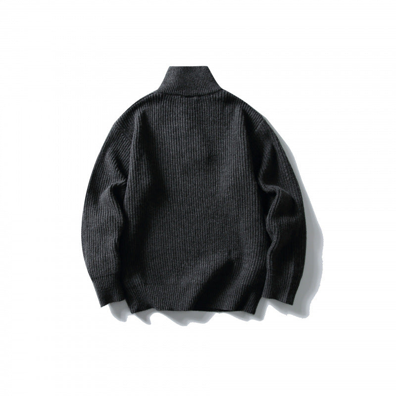Unisex Strukturierter Halbzip-Strickpullover mit hohem Stehkragen und geripptem Rippstrick Nord Taschen