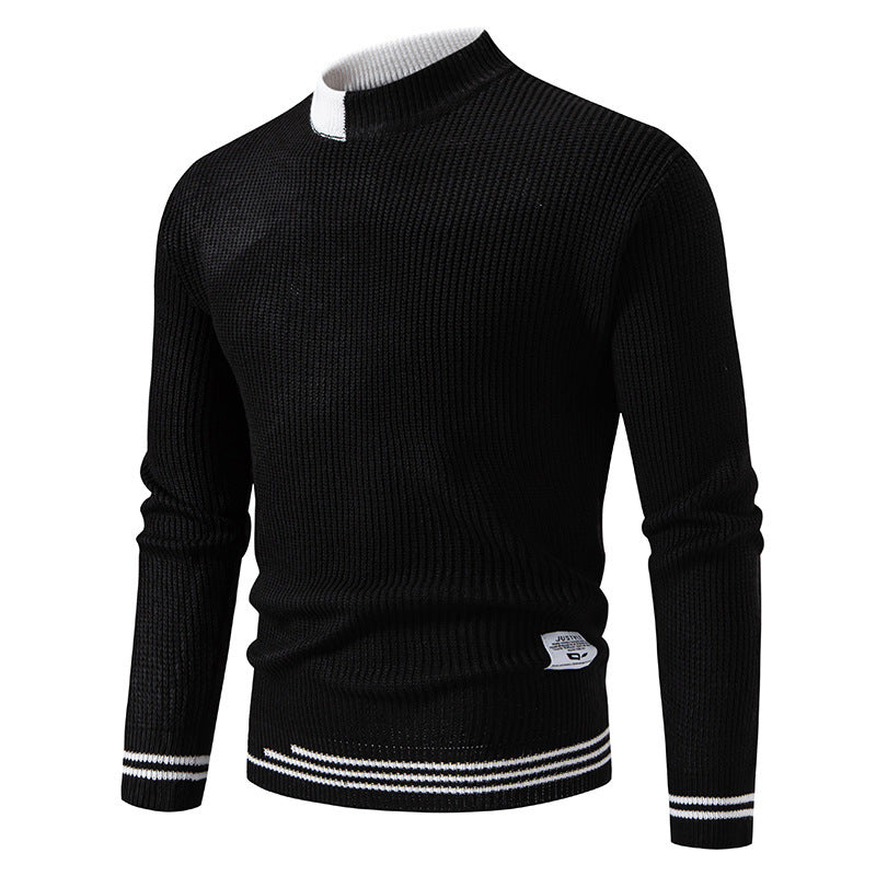 Herren gerippter Feinstrickpullover mit Stehkragen und kontrast-Blockdesign Nord Taschen