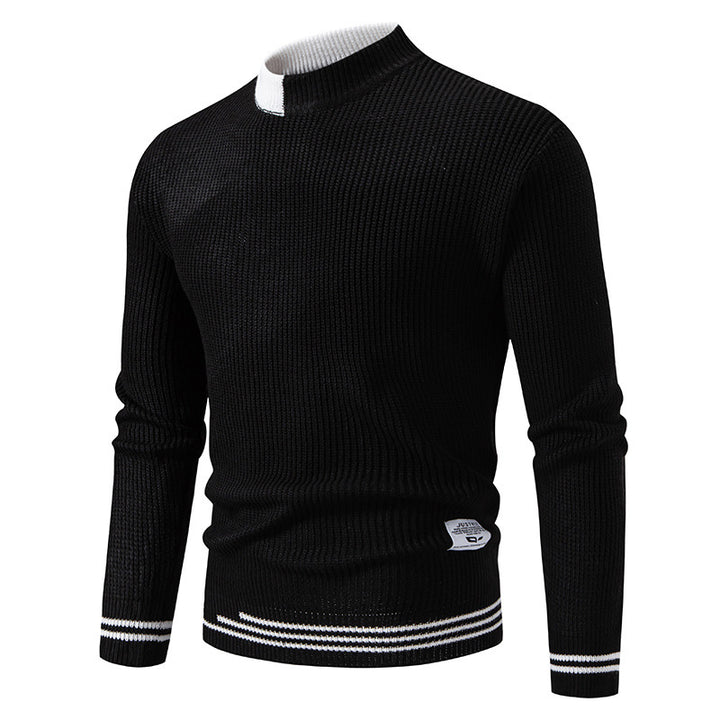 Herren gerippter Feinstrickpullover mit Stehkragen und kontrast-Blockdesign Nord Taschen