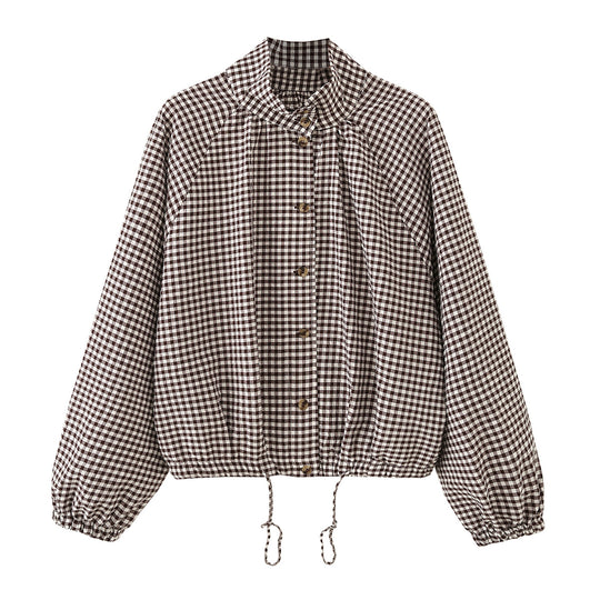 Damen Kariertes Oversize-Blouson mit Tunnelzug und Stehkragen Nord Taschen