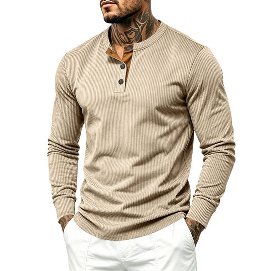 Herren Langärmeliges Rippstrick-Henley-Shirt mit Knopfleiste und Rundhalskragen Nord Taschen