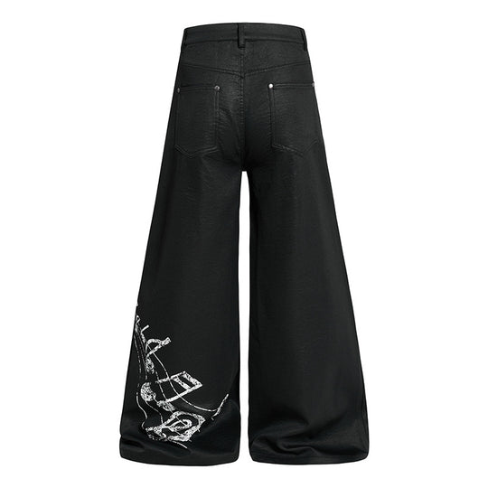 Damen Weite hochgeschnittene Palazzo-Hose mit beschichteter Lederoptik, extra weitem Bein und Statement-Print Nord Taschen