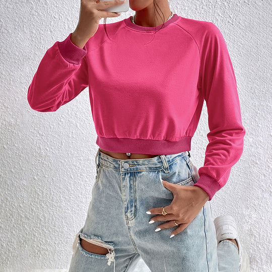Damen Cropped Sweatshirt aus Baumwollmix mit Raglanärmeln Nord Taschen