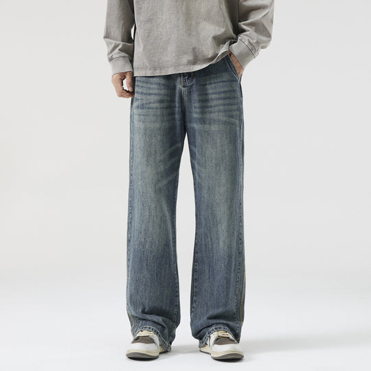 Herren Weite Vintage-Denimjeans mit Used-Waschung und geradem Bein Nord Taschen