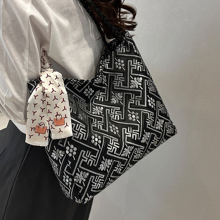 Damen Hobo-Tasche mit geflochtenem Design und floralem Halstuch Nord Taschen