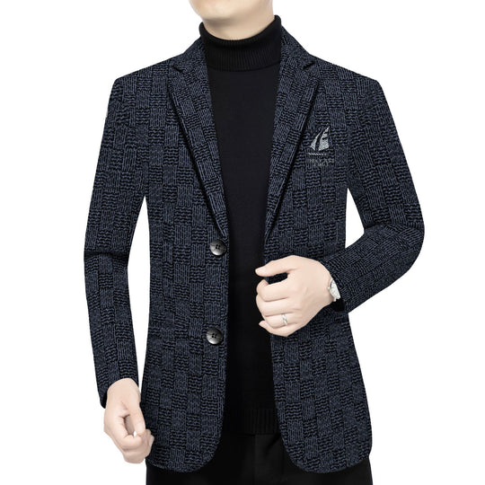 Herren Muster-Sakko im Feinstrick-Wollmix mit dezenter Logo-Stickerei Nord Taschen