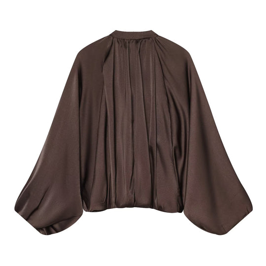 Damen Kurz geschnittene Satin‑Bomberjacke mit weitem Fledermausärmeln und Falten-Detail Nord Taschen