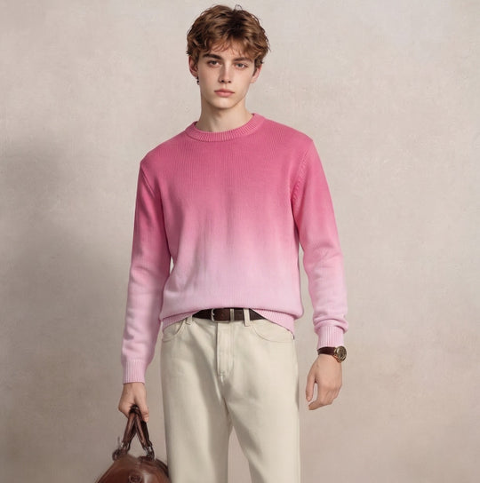 Herren Feinstrick-Pullover mit Dip-Dye-Effekt und Rundhalsausschnitt Nord Taschen