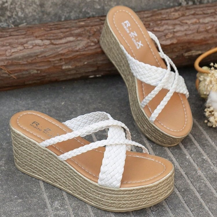 Damen Plateau-Sandalen mit geflochtenem Riemendesign und rutschfester Sohle