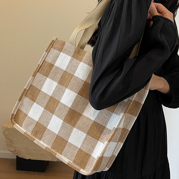 Damen modische Baumwolltasche im trendigen Karo-Design Nord Taschen