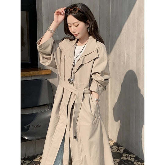 Damen Langer leichter Trenchcoat im Oversize-Stil mit geradem Schnitt und verdeckter Knopfleiste Nord Taschen