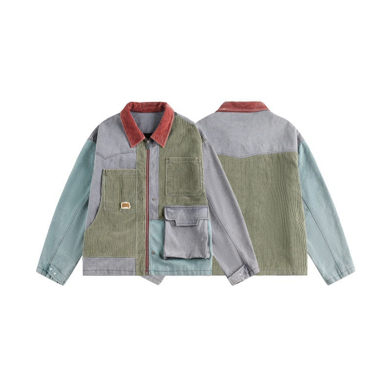 Unisex Boxy‑Patchwork‑Cordjacke mit kontrastierendem Kragen und Multifunktionstaschen Nord Taschen