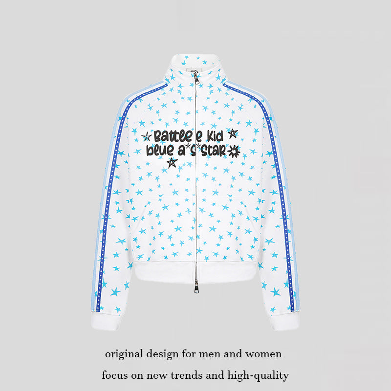 Damen Sweatjacke im Retro-Trackstil mit Stehkragen, Sternen-Print und Kontraststreifen Nord Taschen