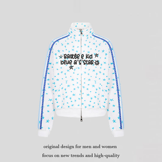 Damen Sweatjacke im Retro-Trackstil mit Stehkragen, Sternen-Print und Kontraststreifen Nord Taschen