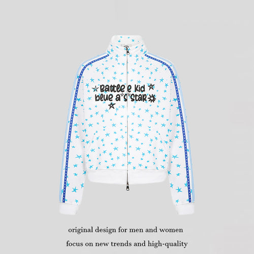 Damen Sweatjacke im Retro-Trackstil mit Stehkragen, Sternen-Print und Kontraststreifen Nord Taschen