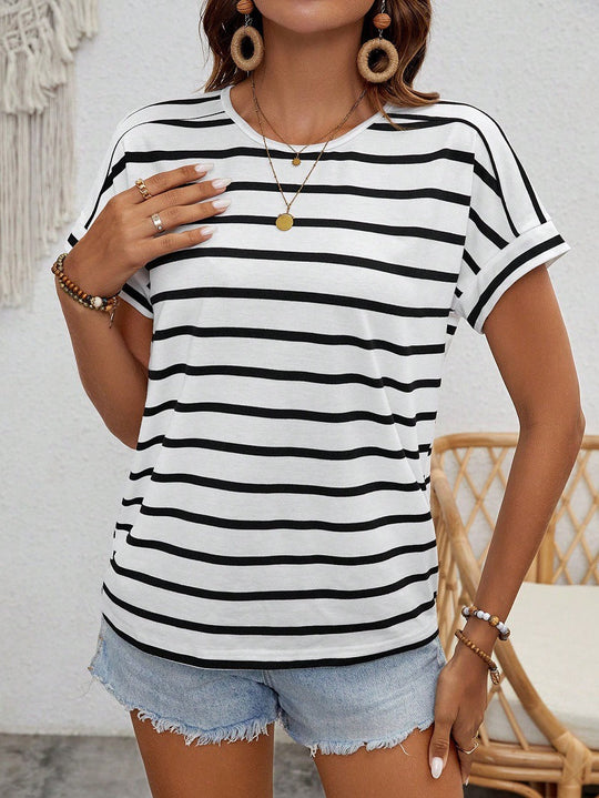 Damen gestreiftes Kurzarm-Shirt Nord Taschen