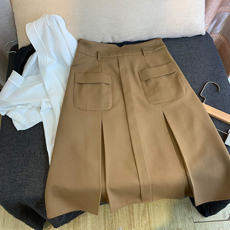 Damen Taillenhoher A‑Linien‑Midirock mit aufgesetzten Pattentaschen und Kellerfalten Nord Taschen