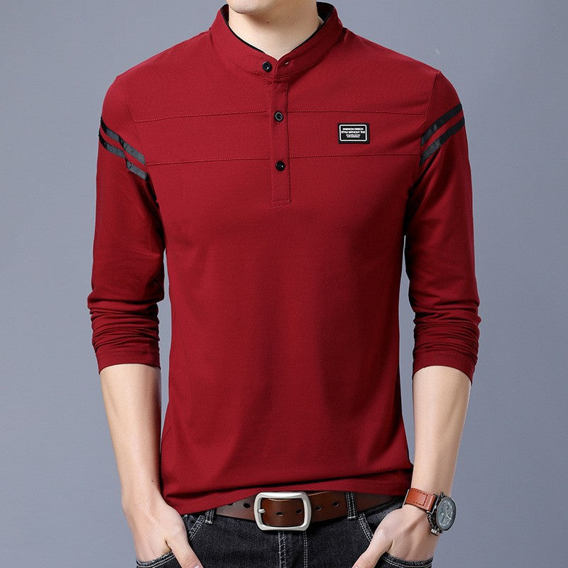 Herren Slim-Fit Langarm-Henley mit Stehkragen und Schulterstreifen Nord Taschen