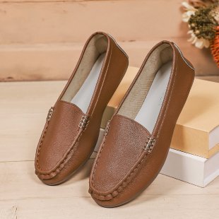 Damen nan schlanke Mokassin-Slipper mit handgenähter Vordernaht, gepolstertem Komfortfußbett und flexibler rutschfester Gummisohle