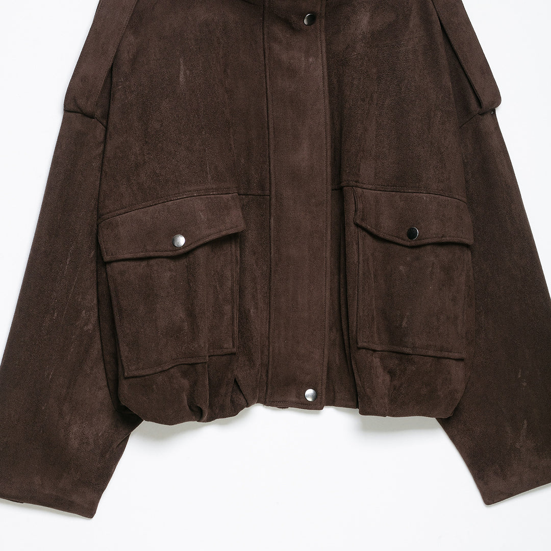 Damen Kurze Wildlederoptik-Fieldjacke Nord Taschen