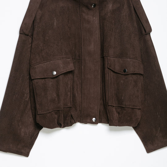 Damen Kurze Wildlederoptik-Fieldjacke Nord Taschen