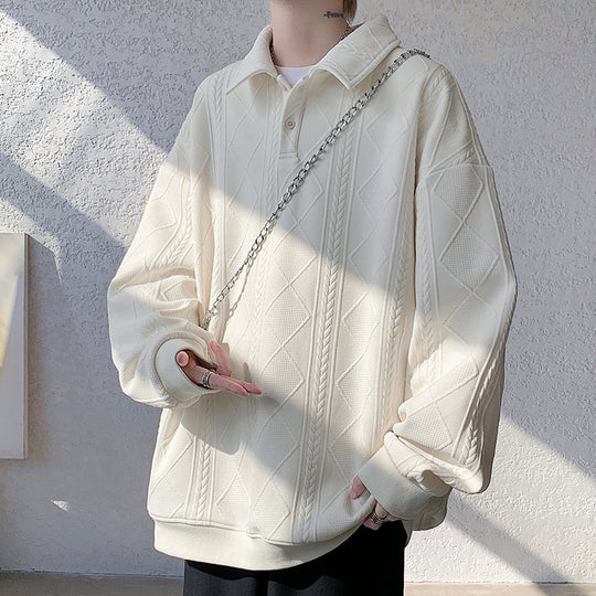 Herren Oversize-Polo-Strickpullover mit Rauten- und Zopfstruktur Nord Taschen