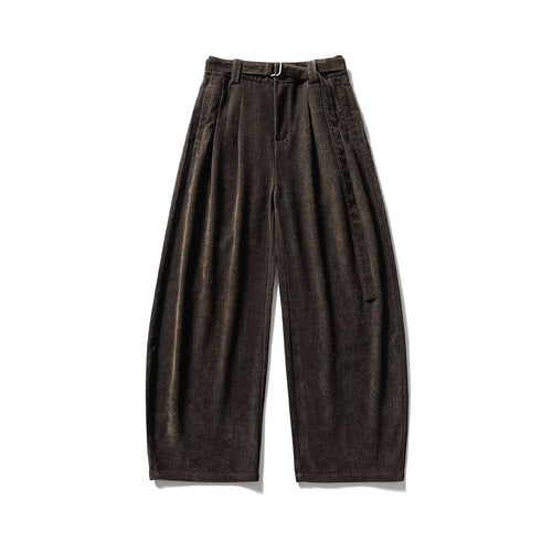 Damen Weite Hochtaillierte Bundfaltenhose mit Gürtel Nord Taschen