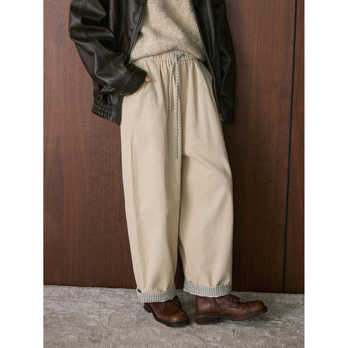 Damen Weite Cordhose mit elastischem Tunnelzugbund und umgeschlagenem Kontrastumschlag Nord Taschen