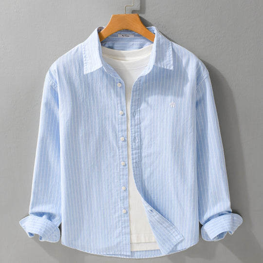 Herren Gestreiftes Layering-Hemd aus feinem Oxford-Baumwollstoff mit entspanntem Schnitt Nord Taschen