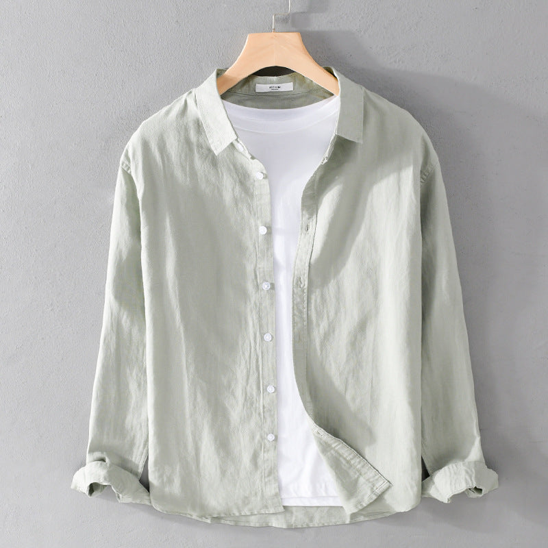 Herren Leinenmix-Layering-Overshirt mit Kentkragen, gerundetem Saum und Soft‑Touch Nord Taschen