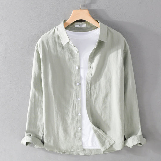 Herren Leinenmix-Layering-Overshirt mit Kentkragen, gerundetem Saum und Soft‑Touch Nord Taschen