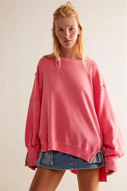 Damen oversized Sweatshirt mit Ballonärmeln, offenen Saumnähten und seitlichen Schlitzen Vittorelli