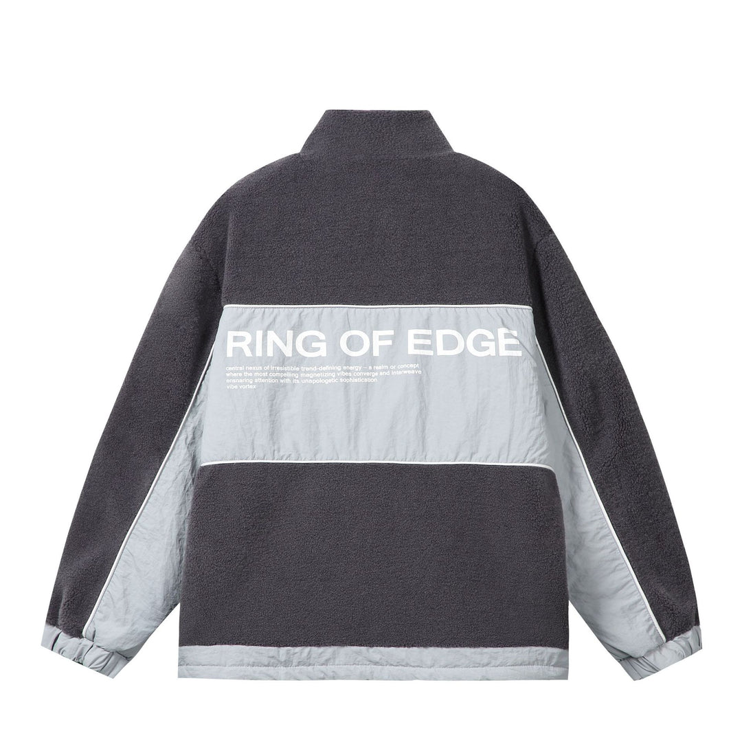 Unisex Oversize Fleece‑Fieldjacke mit Nylonpanels, hoher Stehkragen und Tunnelzug Nord Taschen