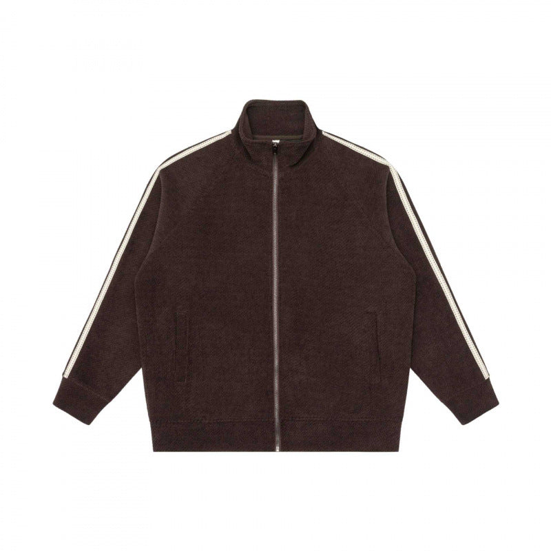Unisex Oversize-Teddyfleece-Zippjacke mit Stehkragen und Kontraststreifen Nord Taschen