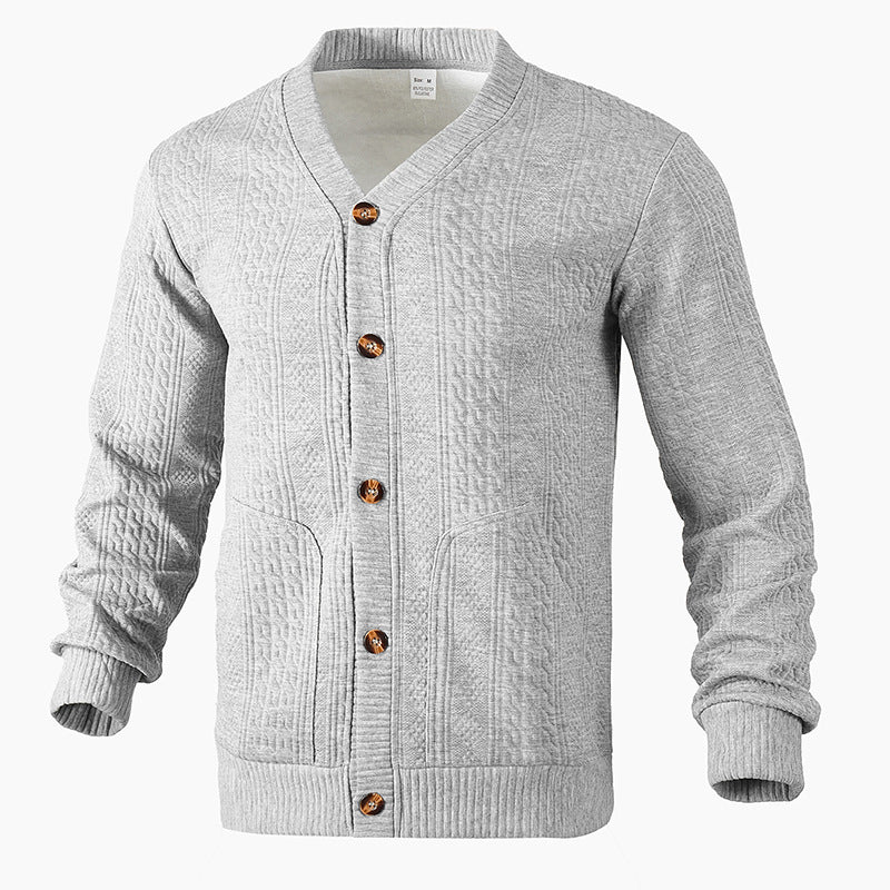 Herren Strukturierter Strickcardigan mit Zopf- und Waffelmuster, Knopfleiste und aufgesetzten Taschen Nord Taschen
