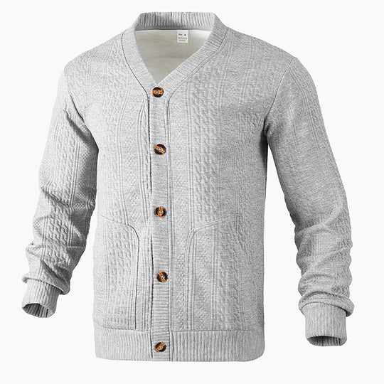 Herren Strukturierter Strickcardigan mit Zopf- und Waffelmuster, Knopfleiste und aufgesetzten Taschen Nord Taschen