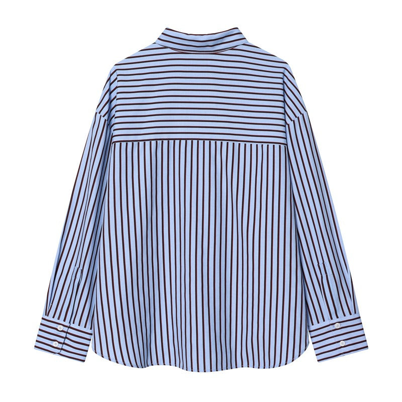 Damen Oversize-Hemd mit vertikalem Streifenmuster und Kentkragen Nord Taschen
