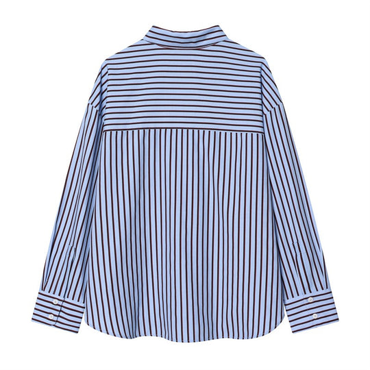Damen Oversize-Hemd mit vertikalem Streifenmuster und Kentkragen Nord Taschen