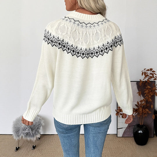 Damen Feiner Norweger‑Strickpullover mit Ajour‑Yoke und geripptem Bündchen Nord Taschen