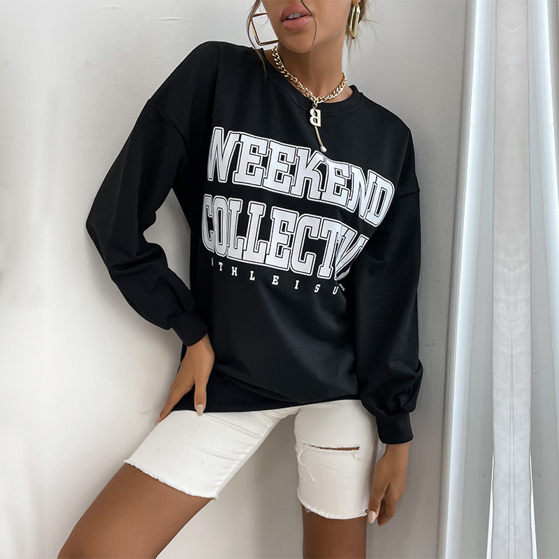 Damen Oversize Sweatshirt mit College-Print und Rundhalsausschnitt Nord Taschen