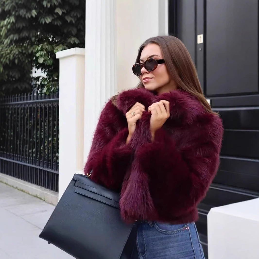 Damen Kurzer Teddy‑Faux‑Fur‑Cropped‑Blouson mit innenliegender Knopfleiste und soften Ärmelabschlüssen Nord Taschen