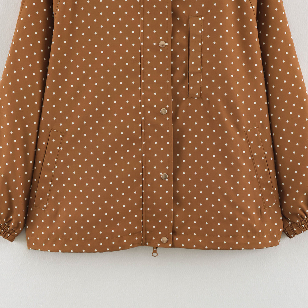 Damen Leichte wasserabweisende Kapuzenjacke mit Tupfenmuster und Druckknopfleiste Nord Taschen