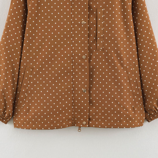 Damen Leichte wasserabweisende Kapuzenjacke mit Tupfenmuster und Druckknopfleiste Nord Taschen
